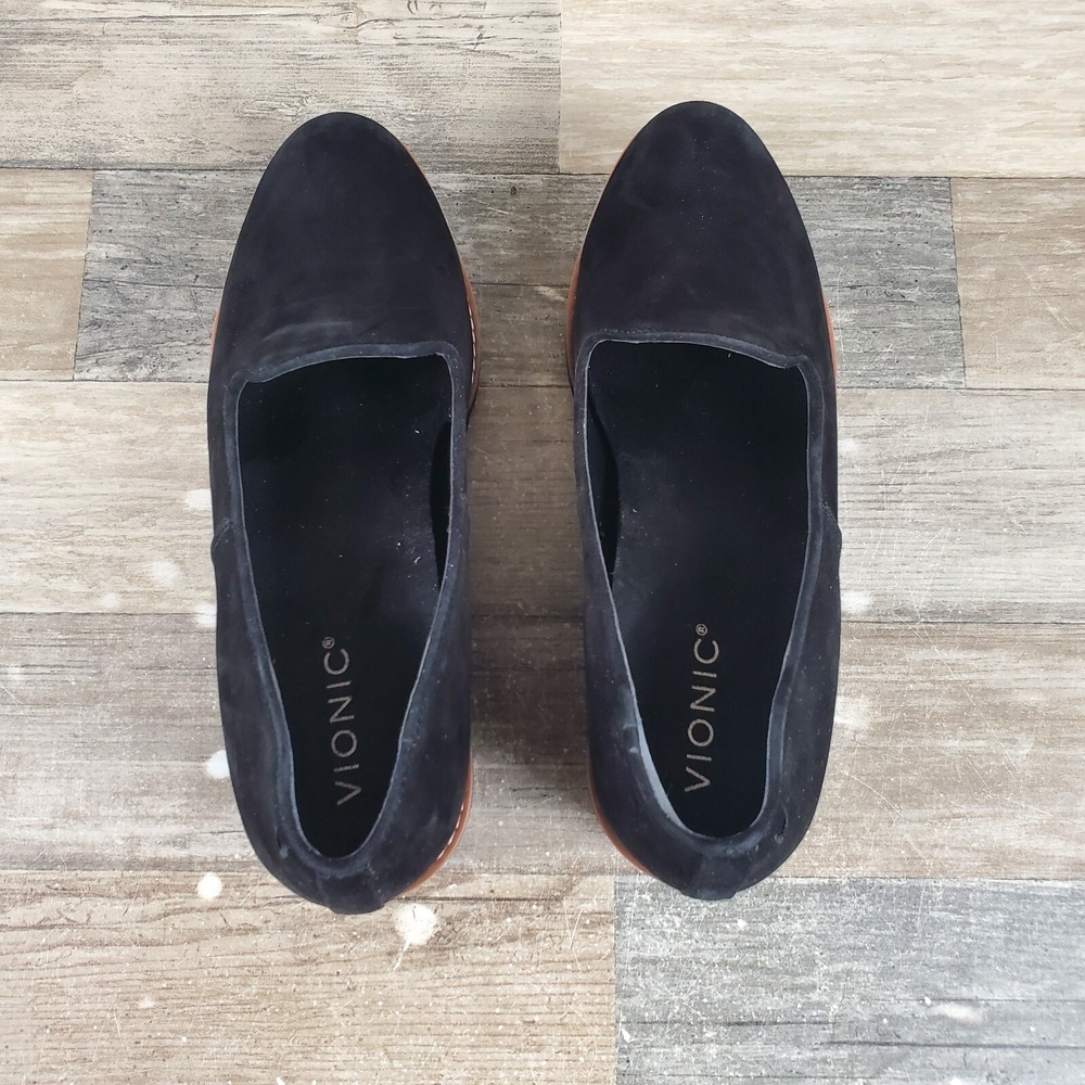 Vionic Willa Wedge Womens Loafer Sz 9 M Comfort Black Suede Leather Slip-On Shoe - Picture 4 of 12